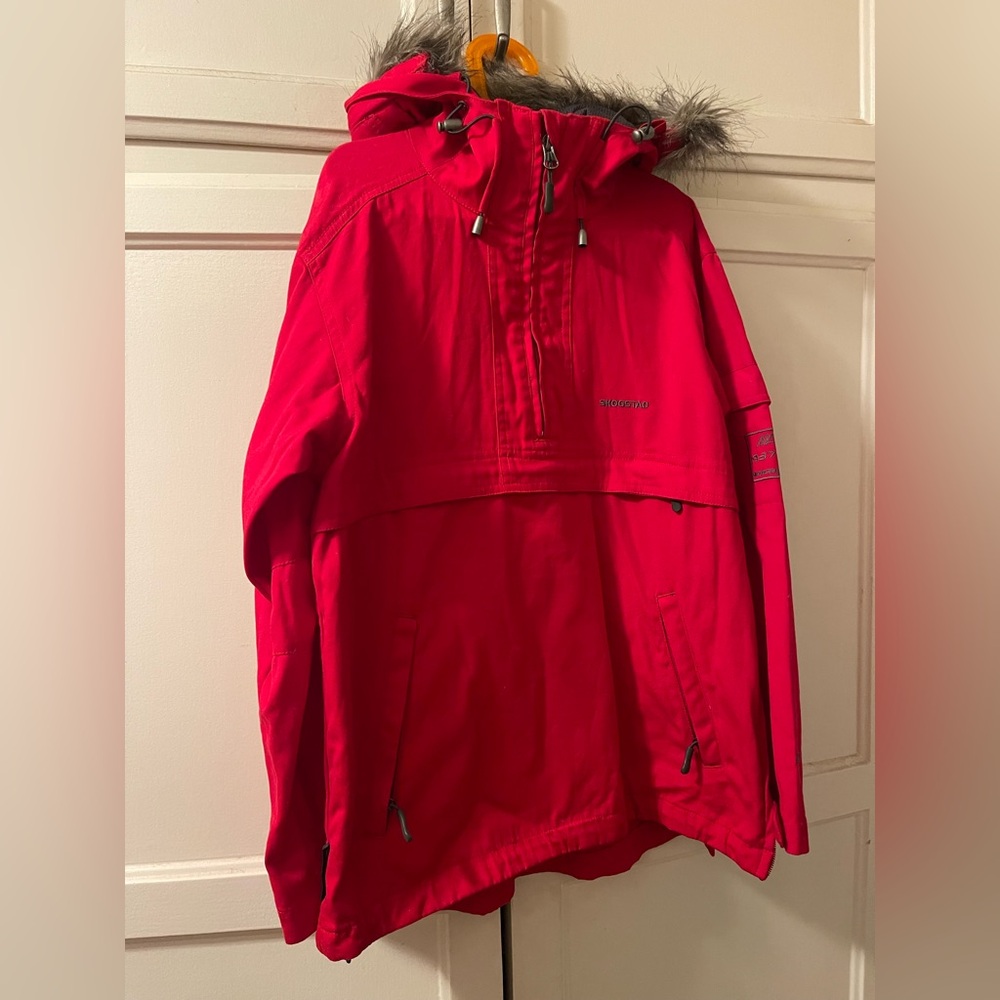 Beautiful Vibrant Red Skogstad pullover Jacket with hood kids size 10